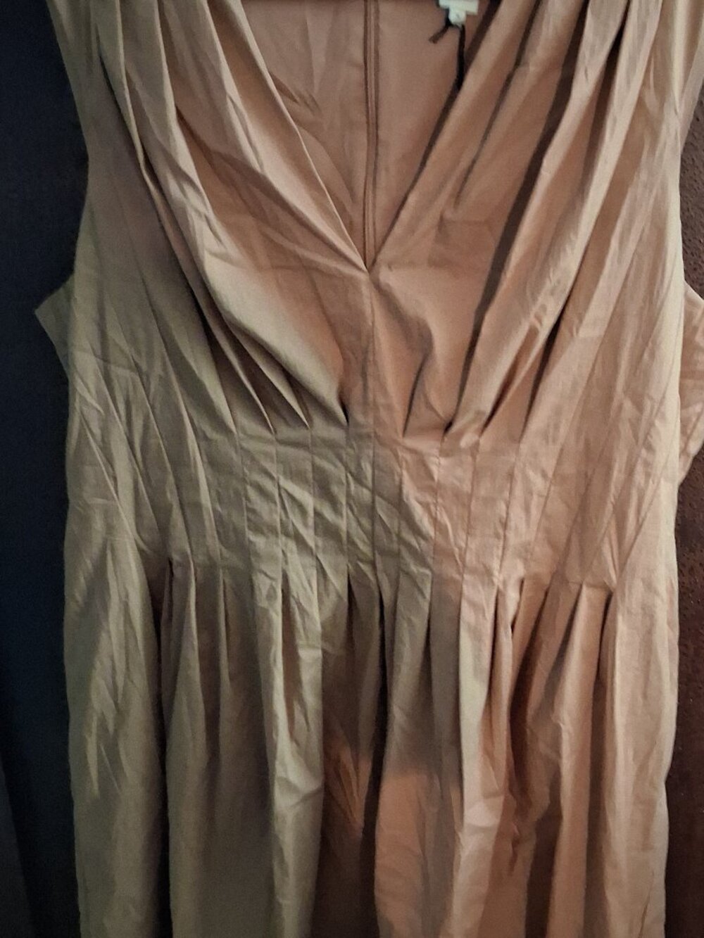 NWT Luxely Satin Draped V Neck Midi Dress Blush Brown